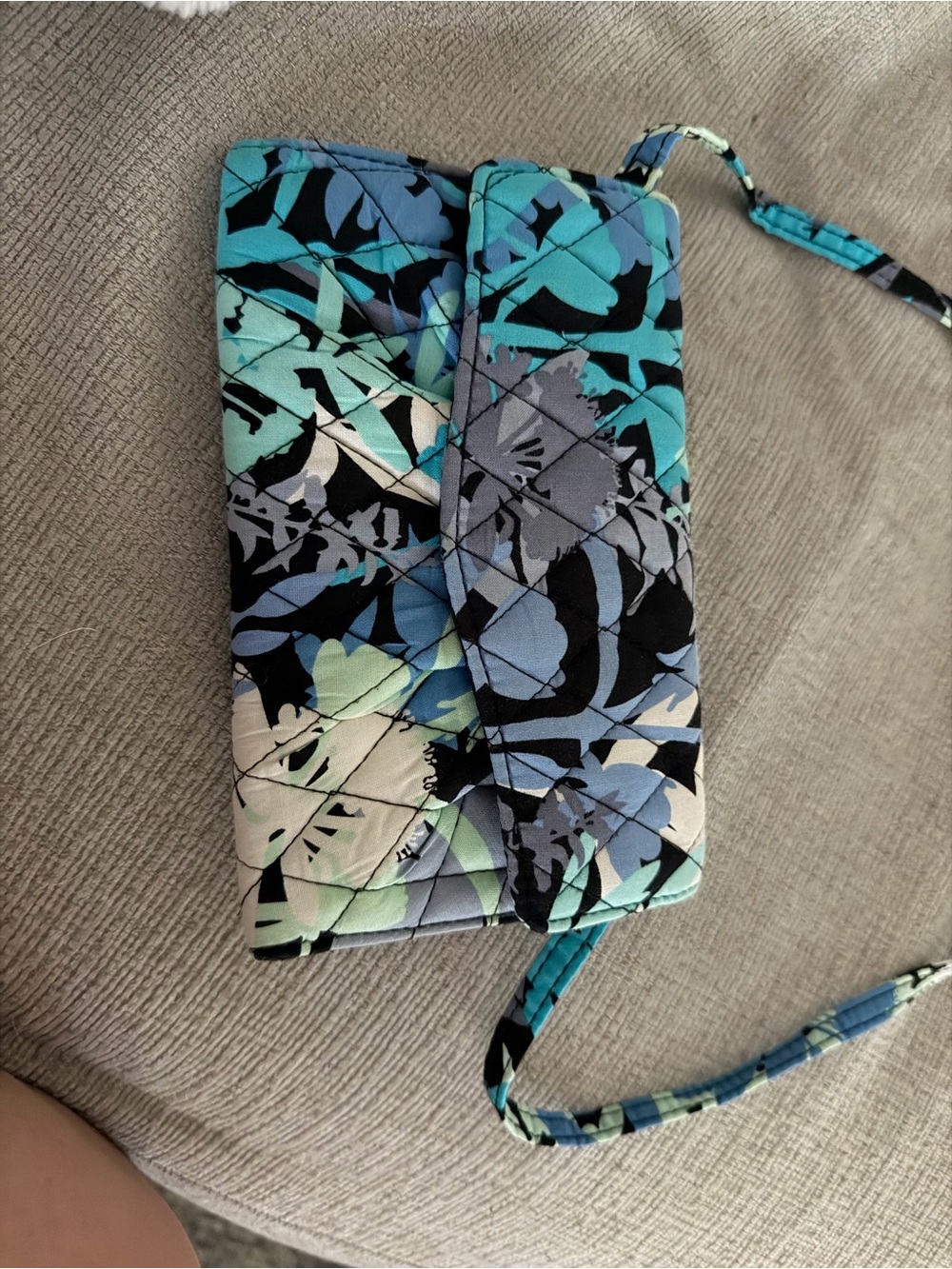 Vera Bradley Teal Blue Black Floral Quilted Crossbody